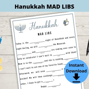Hanukkah Mad Libs Game - Children&#39;s Chanukah Game, Kids Madlibs for Hannukah