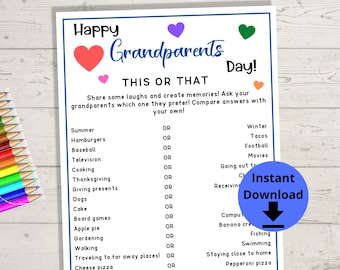 Grandparents Day Printables - Grandparents Day Game, This or That, Would You Rather Game