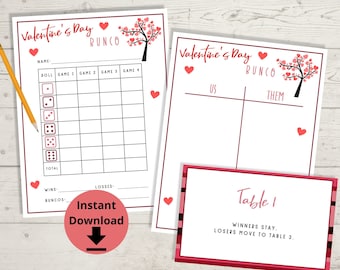 Valentine's Day Bunco - Bunco Printables, Bunco Game, Galentine Bunco, Bunco Score Sheets for Valentine Party