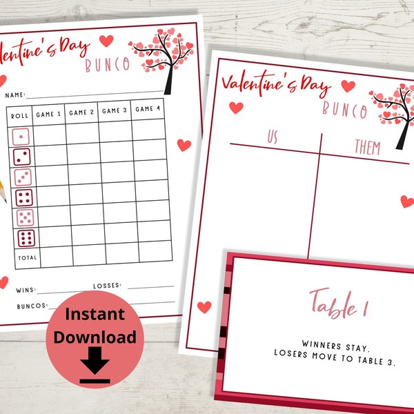 Valentine's Day Bunco - Bunco Printables, Bunco Game, Galentine Bunco, Bunco Score Sheets for Valentine Party