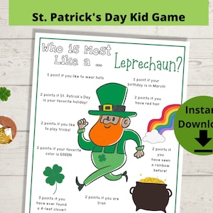 Who Is Most Like a Leprechaun Game - Leprechaun Game, St Patricks Day Game, St Patricks Game for Kids, St. Pattys Day Game
