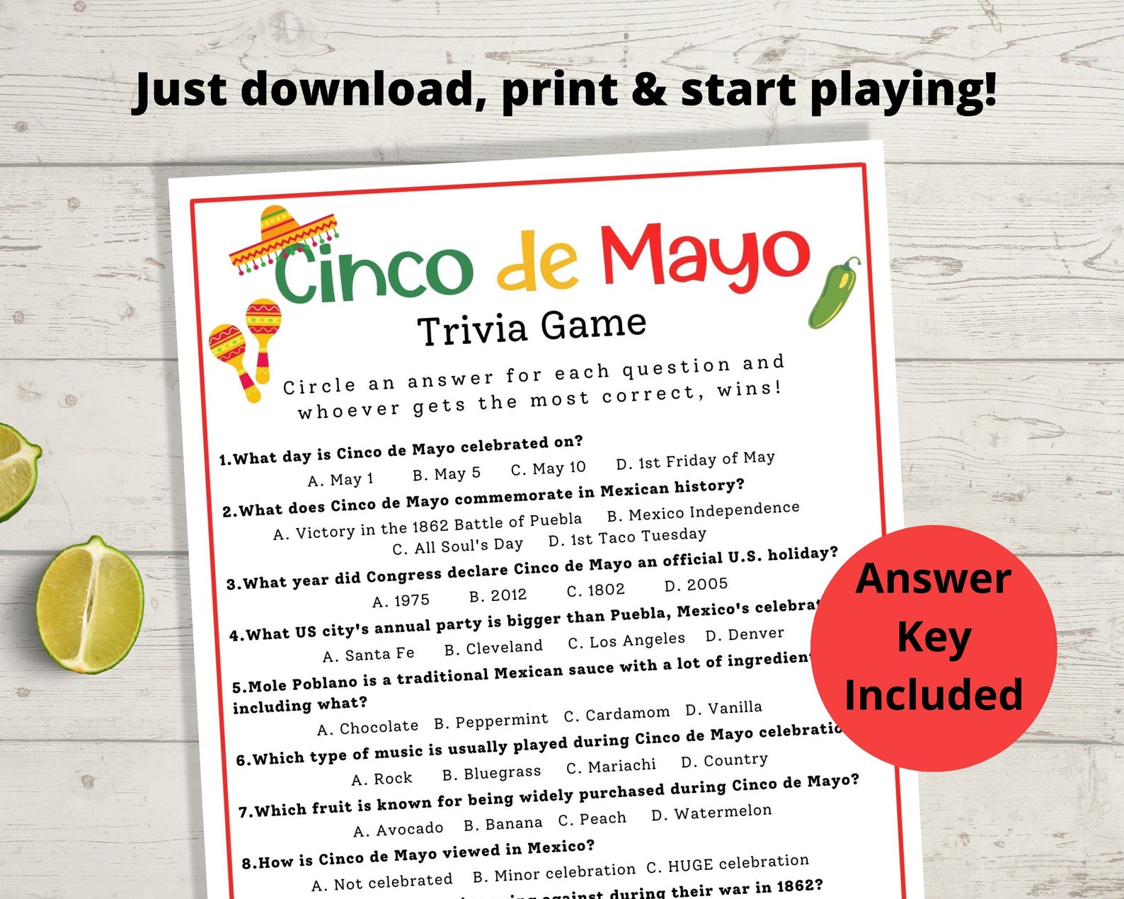 Cinco De Mayo Trivia Cinco De Mayo Game, Cinco De Mayo Party Game