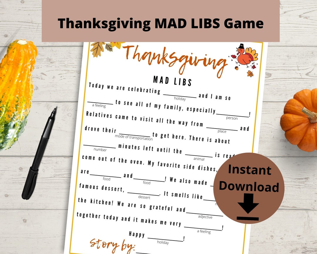 Thanksgiving Mad Libs Game Children's Thanksgiving Party Game, Kids