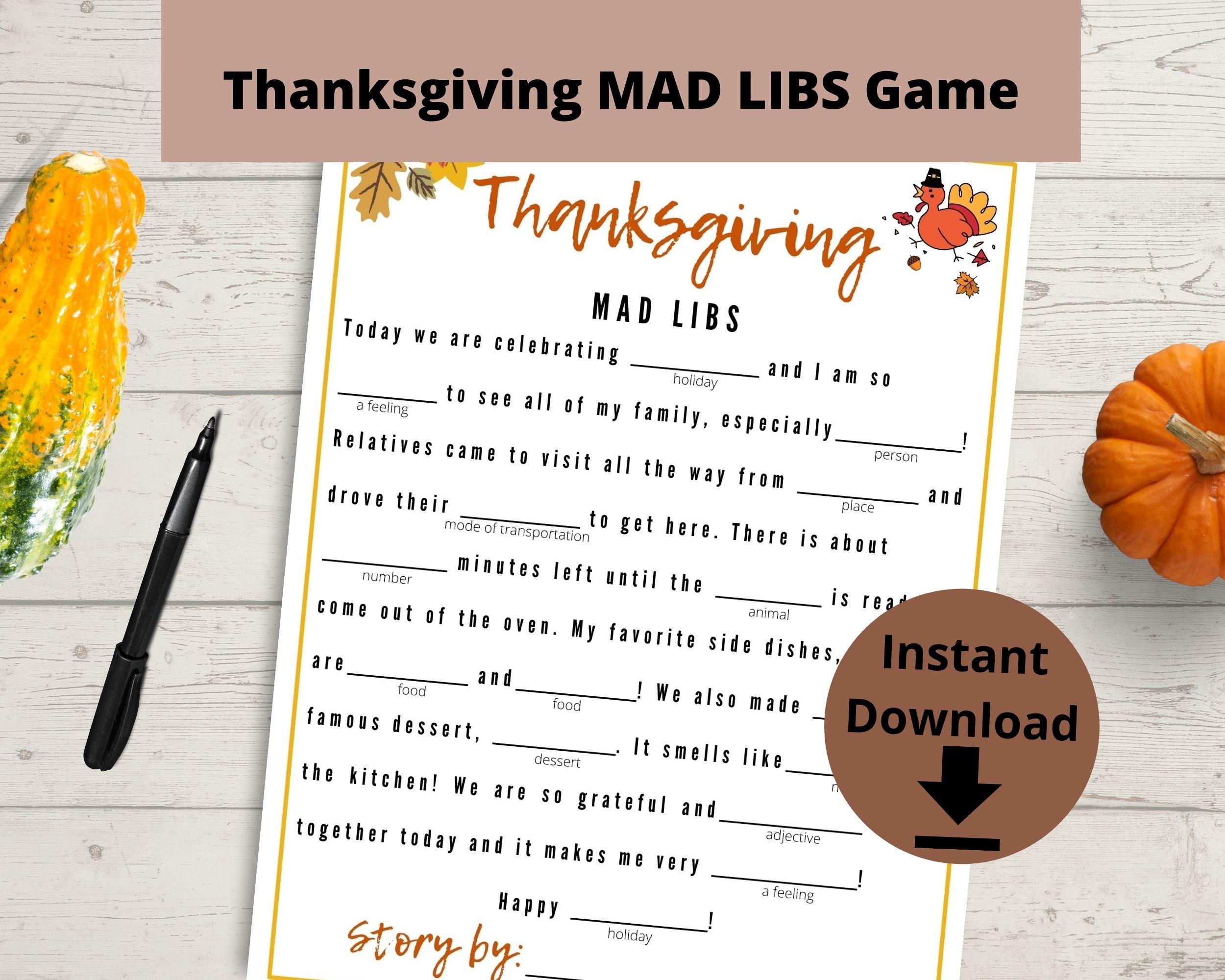 Thanksgiving Mad Libs Game Children's Thanksgiving Party Game, Kids ...