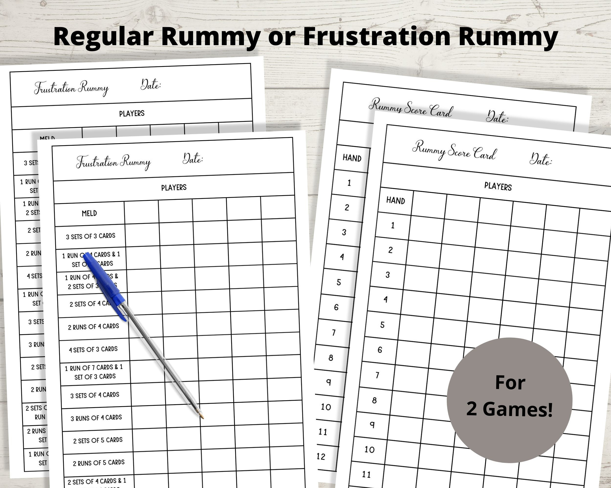 Rummy Score Sheets Frustration Rummy Score Cards Gin Rummy Scoring 