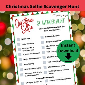 Christmas Selfie Scavenger Hunt - Photo Scavenger Hunt, Christmas Party Game, Christmas Photo Game