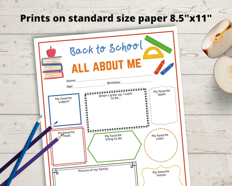 All About Me Back to School Worksheet - Children's Get to Know You Game, Student Questionnaire, Classroom Aid image 2
