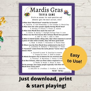 Mardi Gras Trivia Game - Printable Mardi Gras Games - Etsy