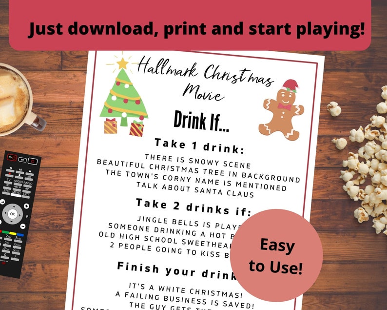 Christmas Movie Drinking Game Hallmark Holiday Movie Drink If Party