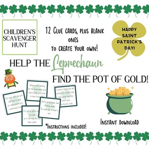 St Patricks Day Scavenger Hunt Printable - Leprechaun Game, Saint Patrick&#39;s Day Game, Kids Treasure Hunt, Printable Game for Children