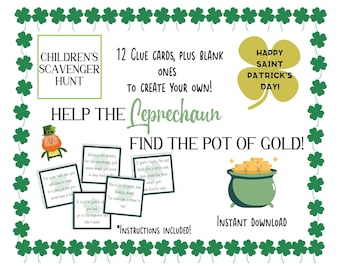 St Patricks Day Scavenger Hunt Printable - Leprechaun Game, Saint Patrick's Day Game, Kids Treasure Hunt, Printable Game for Children