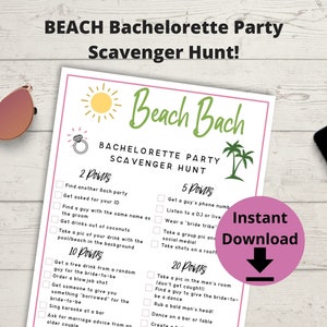 Beach Bachelorette Party Scavenger Hunt Game - Cancun Bachelorette, Printable Beach Bach Bash Party Games