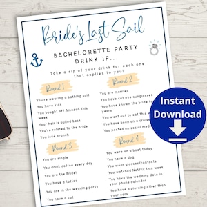 Nautical Bachelorette Party Drink If Game - Last Sail Before the Veil Bach Party Game, Hen Party Bride&#39;s Last Sail Drinking Game