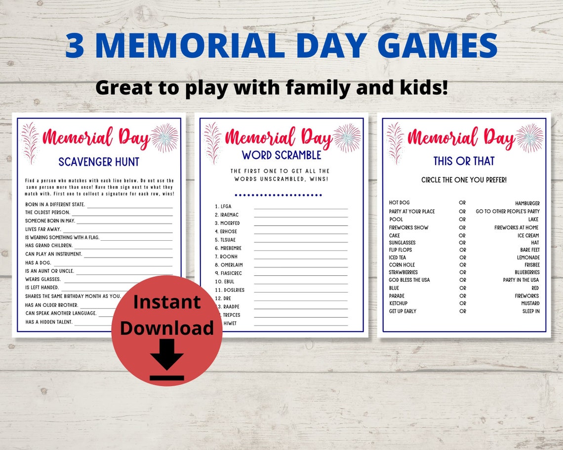 Memorial Day Games Family Games for Memorial Day Party Etsy