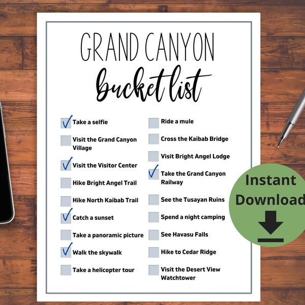 Grand Canyon Bucket List Printable - Grand Canyon Vacation Check List