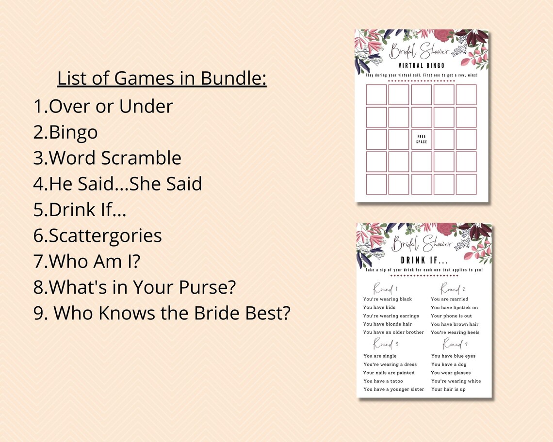 9 Virtual Bridal Shower Games Bundle Bridal Shower Games Etsy