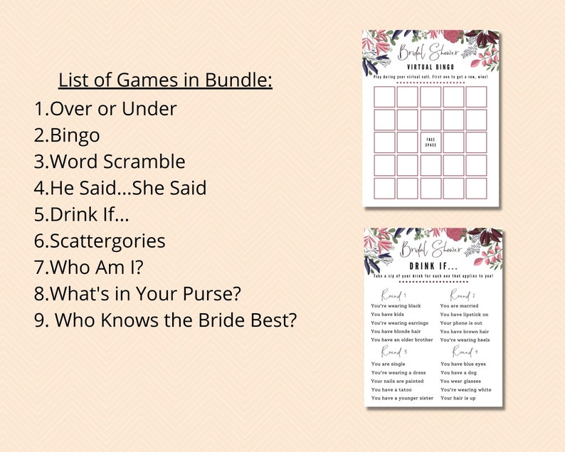 9 Virtual Bridal Shower Games Bundle Bridal Shower Games Etsy
