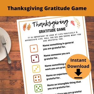 Thanksgiving Gratitude Game - Dice Game for Friendsgiving, Thankful Thanksgiving Printable game