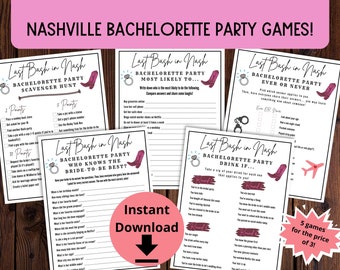 Pacote de jogos para festa de despedida de solteira em Nashville - Última festa para impressão em Nash Games, Nashville Bach Party