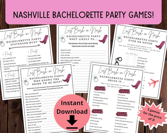 Nashville Bachelorette Party Games Bundle - Printable Last Bash in Nash Games, Nashville Bach Party