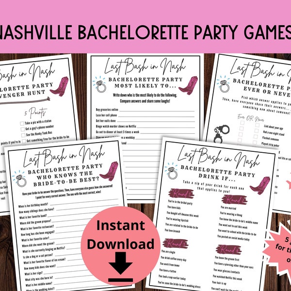 Nashville Bachelorette Party Games Bundle - Printable Last Bash in Nash Games, Nashville Bach Party