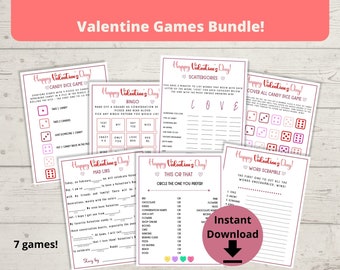 Valentine's Day Games Bundle - Family Pack of Valentine Games, Children's Printable activities