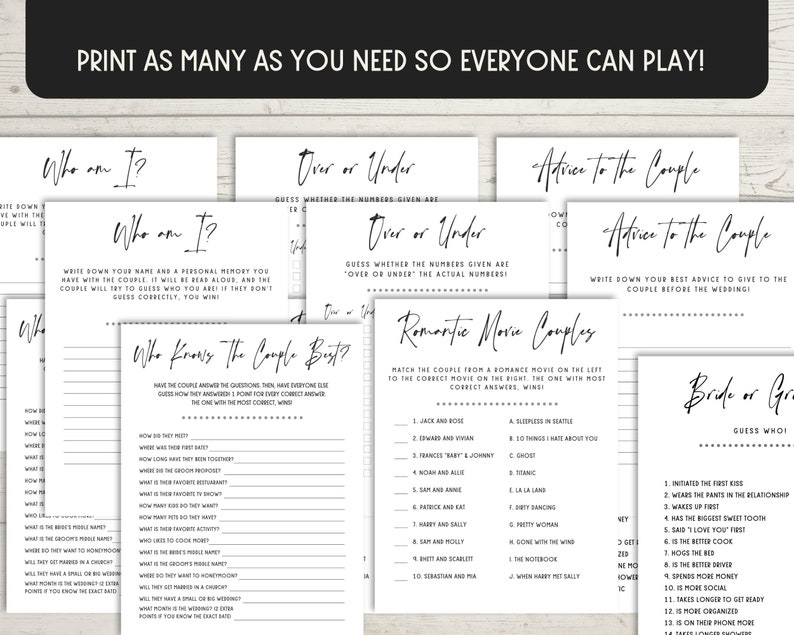 Couples Shower Games Coed Shower Games Wedding Shower Etsy