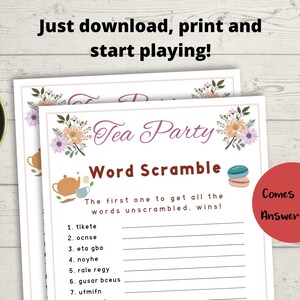 Tea Party Game - Word Scramble Afternoon Tea, Children's Tea Party ...