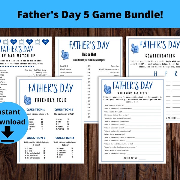 Fathers Day Games - Printable Fathers Day Game Bundle, Dad's Day Activities, Father's Day Trivia