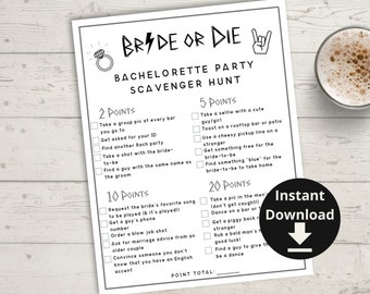 Bride or Die Bachelorette Party Scavenger Hunt Game - Rock n Roll Bach Party Game, Bar Hop Hen Party Game