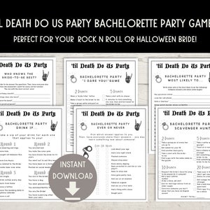 Death Do Us Party Bachelorette Party Bundle Pack of Games - Rock n Roll Bach Party Games,  Halloween Hen Party Games, Fall Bachelorette