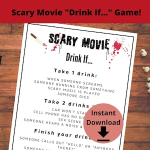 Scary Movie Drinking Game - Horror Movie Drink If Party Game, Printable Halloween Party Game