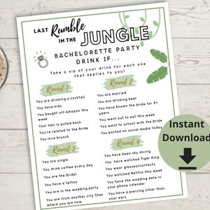 Last Rumble in the Jungle Bachelorette Party Drink If Game - Safari Theme Bach Party Drinking Game