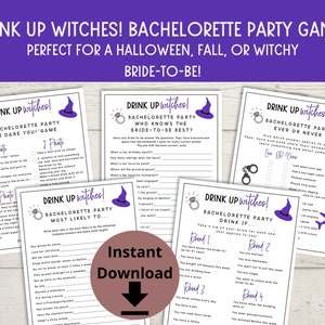 Drink Up Witches Bachelorette Party Game Bundle - Halloween Bachelorette Party, Fall Bachelorette Printables, Witch Bachelorette Games