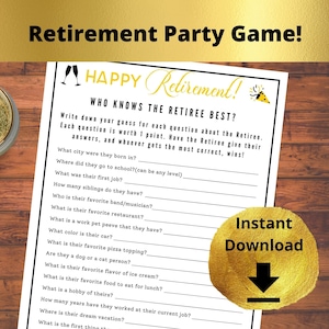 Happy Retirement Party Game - Who Knows the Retiree Best, Printable Game for Retiring