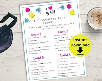 90s Bachelorette Party Drink If Game - Bach to the 90's Drinking Game, 1990's Theme Hen Party Games