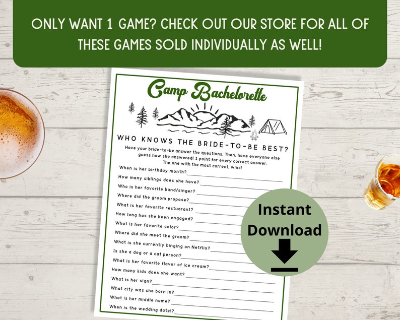 Camp Bachelorette Games - Camping Bachelorette Party, Outdoor Bachelorette Party Game Bundle, Randonnée Bachelorette image 6