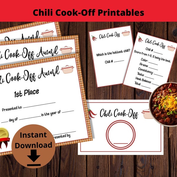 Chili Cook Off Printable Set - Chili Contest Scorecards, Chili Competition Bundle
