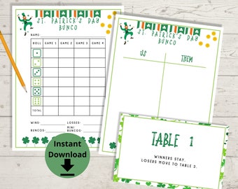 St. Patrick's Day Bunco - Bunco Printables, Bunco Game, Saint Patrick's Bunco, Bunco Score Sheets for March