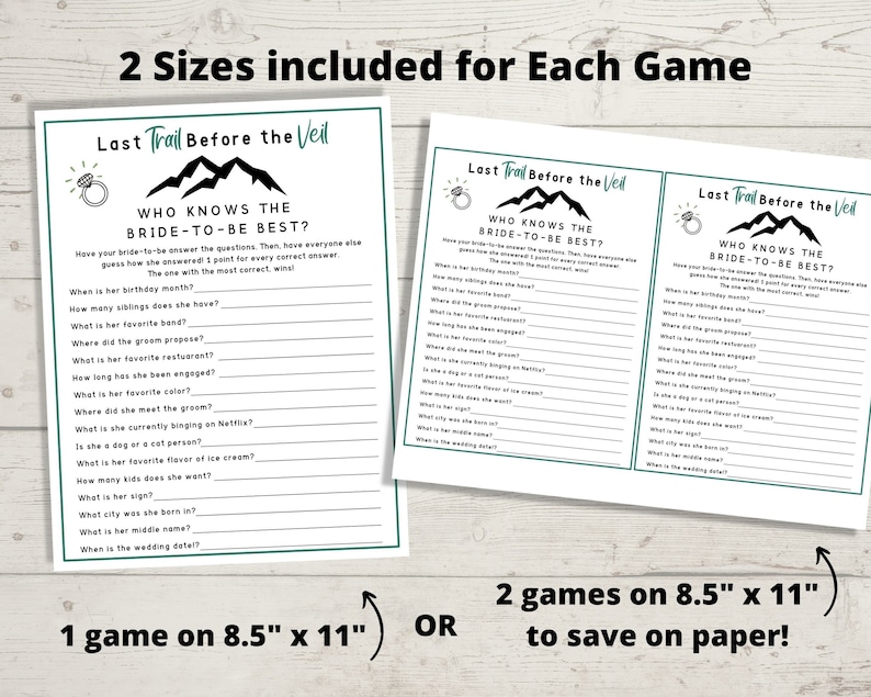 Last Trail Before the Veil Bachelorette Party Game Bundle - Camp Bachelorette Games, Hiking Bachelorette Printable image 5