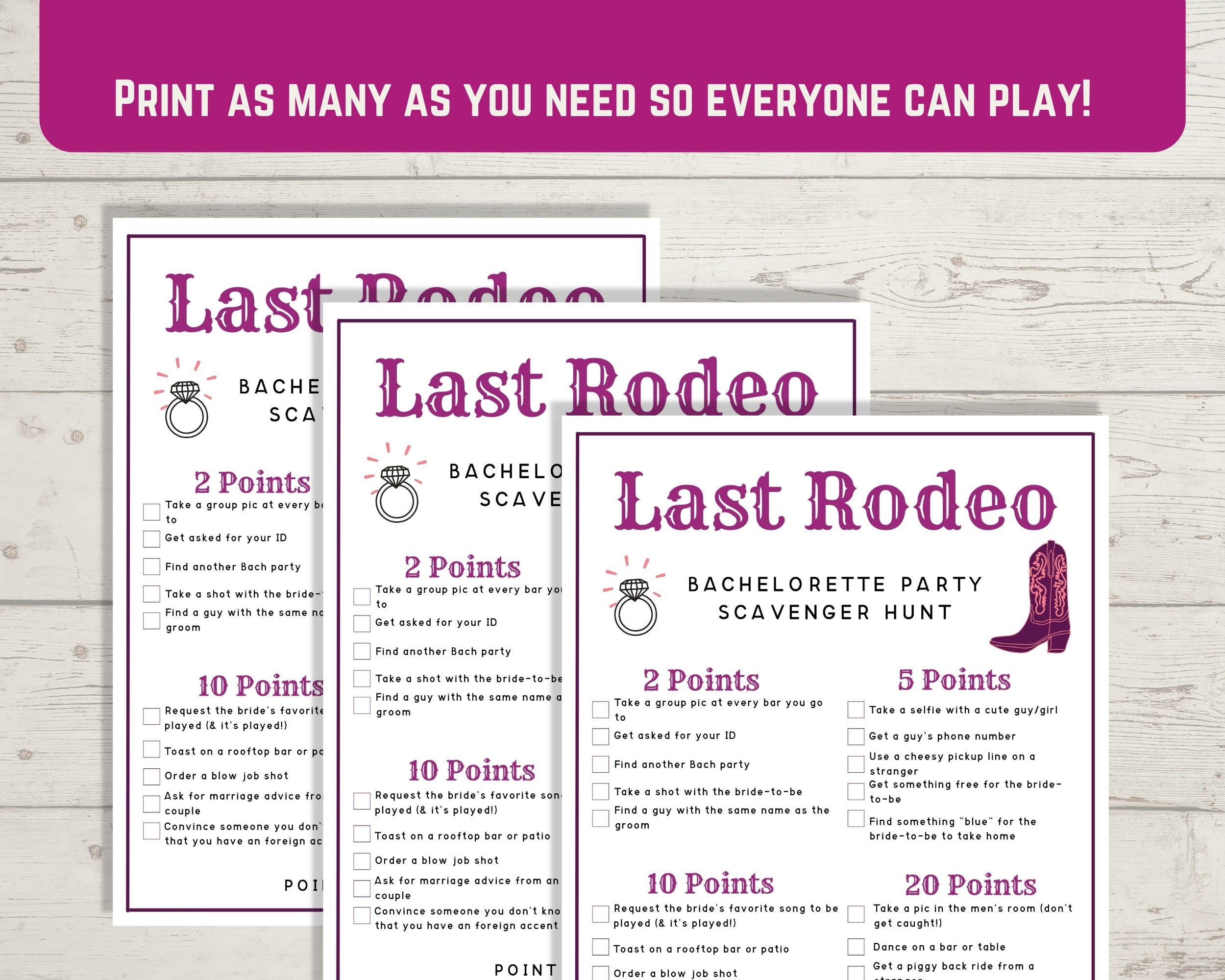 Last Rodeo Bachelorette Party Scavenger Hunt Game - Printable Cowgirl ...