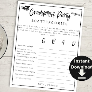 Graduation Scattergories Game -  Think Fast Game, Grad Party Game, Graduation Game Printable, Class of 2024