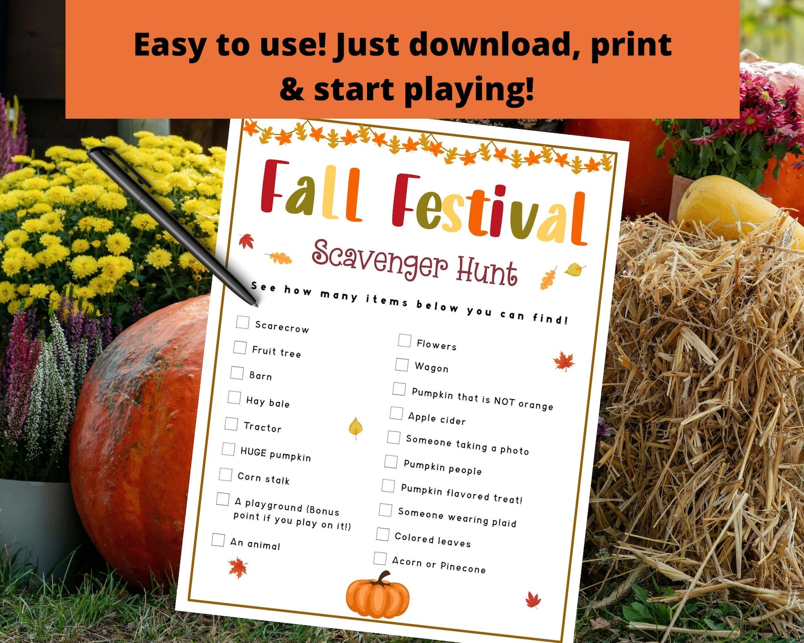 Fall Festival Scavenger Hunt - Fall Fest Game, Kids Scavenger Hunt ...