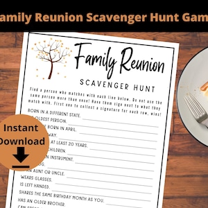 Family Reunion Scavenger Hunt Game - Printable Family Reunion Game, Find the Guest Game