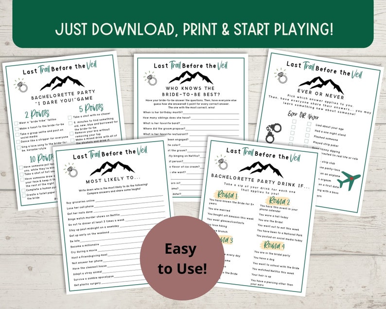 Last Trail Before the Veil Bachelorette Party Game Bundle - Camp Bachelorette Games, Hiking Bachelorette Printable image 2