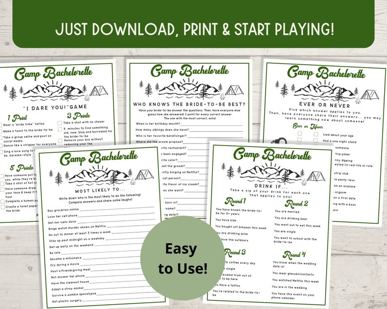 Camp Bachelorette Games - Camping Bachelorette Party, Outdoor Bachelorette Party Game Bundle, Randonnée Bachelorette image 2