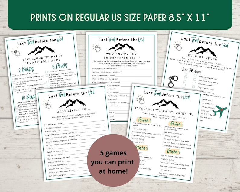 Last Trail Before the Veil Bachelorette Party Game Bundle - Camp Bachelorette Games, Hiking Bachelorette Printable image 3