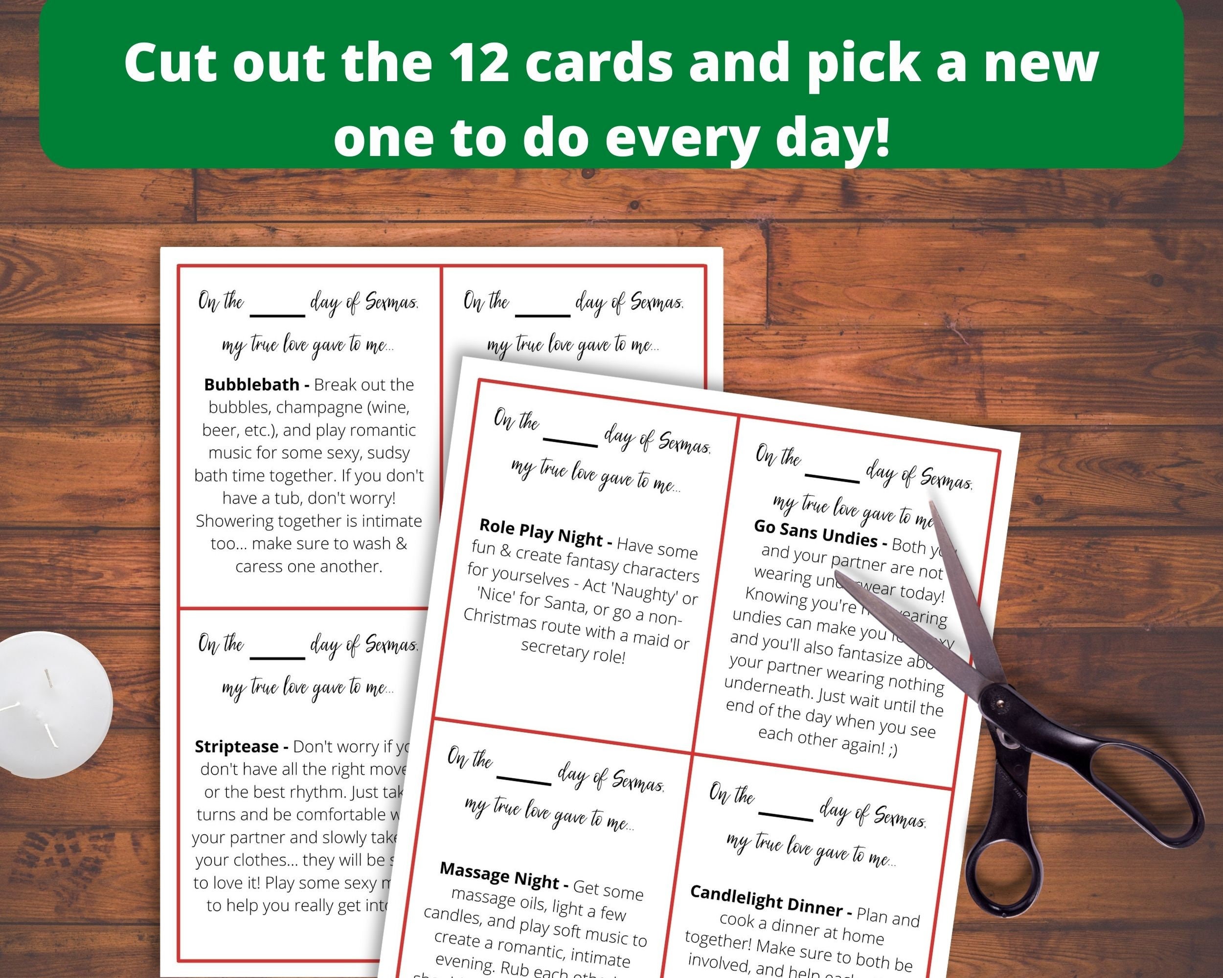 12 Days of Sexmas Sexy Christmas Game, Christmas Printable Sex Cards, Couples Game, Naughty