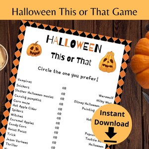 Juego de Halloween This or That: juego de fiesta de Halloween, actividad de Halloween imprimible, rompehielos de Halloween
