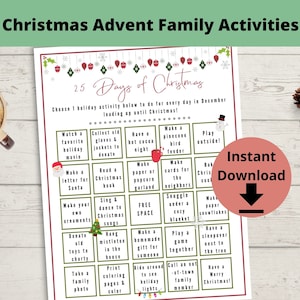 25 Days of Christmas - Christmas Countdown, Advent Activities, Advent Calendar, Digital Download, Family Advent Activities